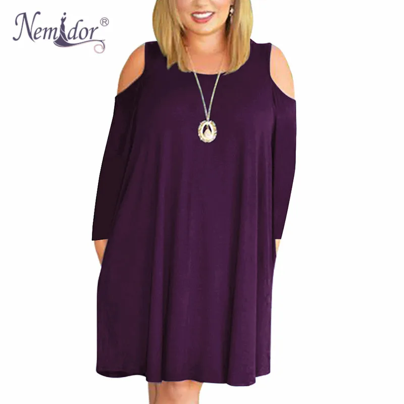 Nemidor Women's Long Sleeve Plus Size  T shirt Dress