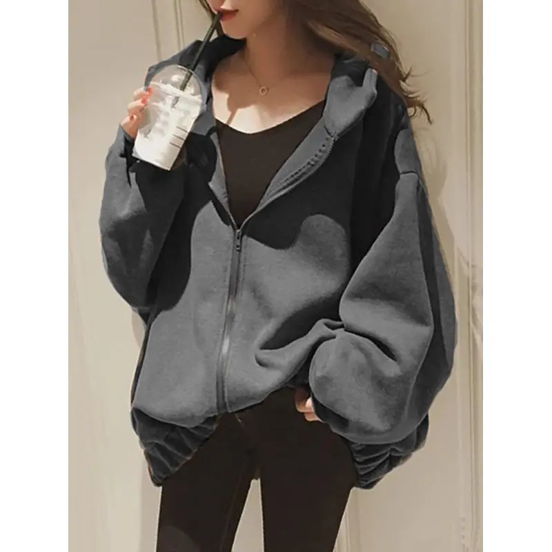 

2019 Autumn New Black/Grey Hip Hop Street Sweatshirt Female Korean Japan Harajuku Hoodie Women Zipper Hoodie Streetwear M-XXL