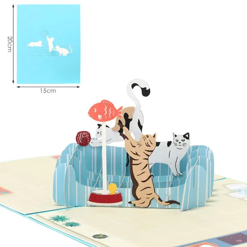 DIY Greeting Cards Handmade Birthday Wedding Invitation 3D Pop Up Card Cat Fish E65B - 4000265503326