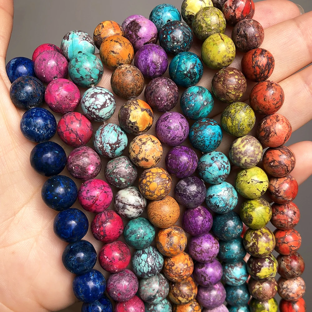 6 8 10mm multicolore mer sédiments Jaspers perles de pierre pour la fabrication de bijoux perles entretoises rondes en vrac Bracelet à bricoler soi-même breloques 15''pouces
