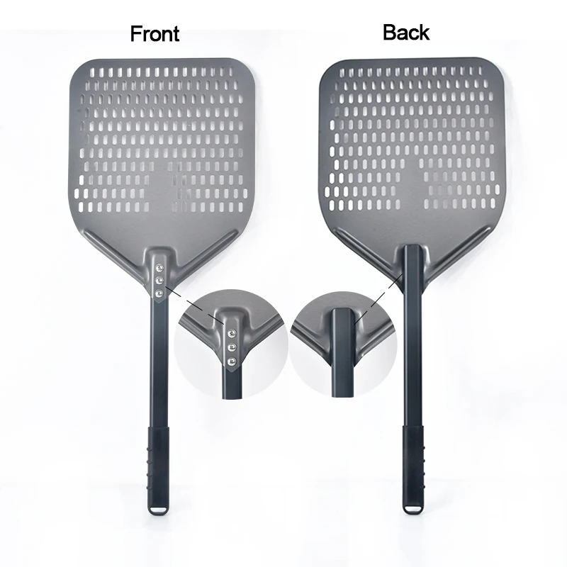 Pizza Peel 12" Hard Anodized Perforated Pizza Peel Rectangle Pizza Turning Shovel Set Aluminum Peel Paddle 40cm Long Silicone Handle pizza peel,pizza bakeware