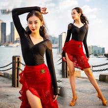 Осенние Топы с длинным рукавом, модальные черные/красные топы для латинских танцев, стандартные рубашки для бальных танцев, удобные топы для латинских танцев L2861