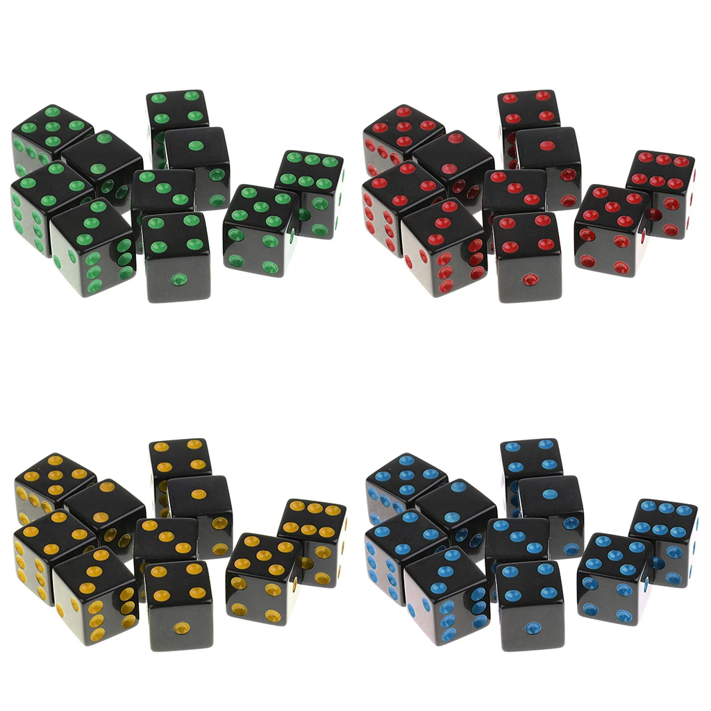 10pcs Six Sided Dice,16mm Square Cornered, Props for Poker Game Mahjong Roulette Party Supplies Table Games Dragons DND MTG RPG