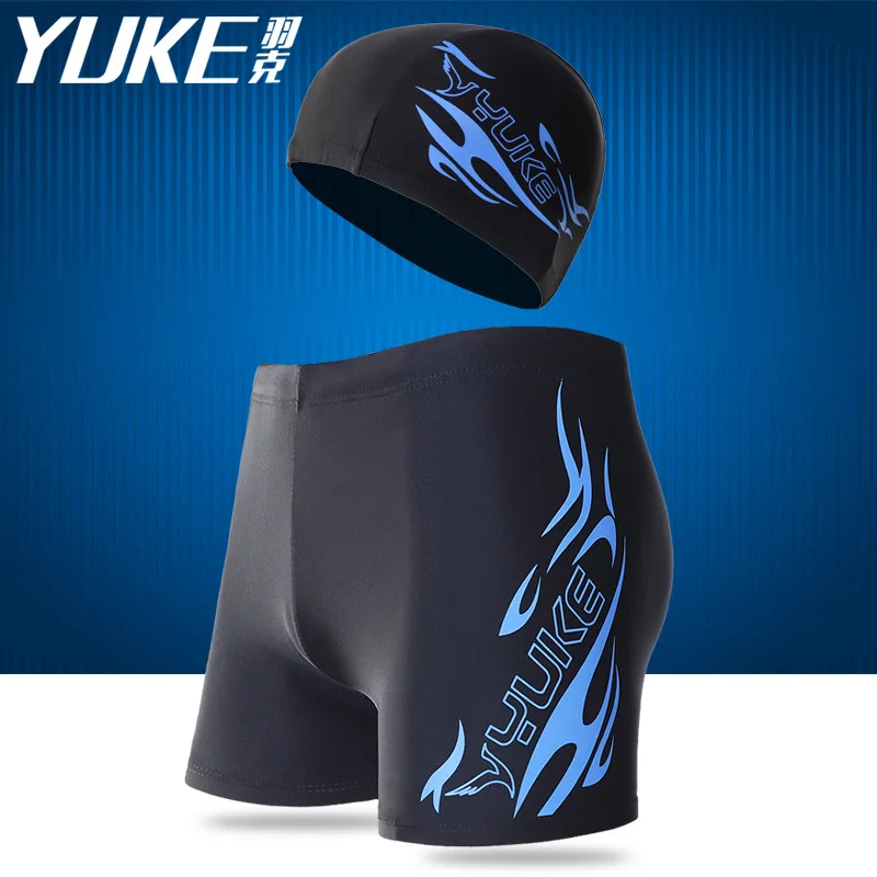 YUKE Men Print Cap Swimwear Comfort Adult Dry Quick Swimsuit Swimming Goggles Cap Set