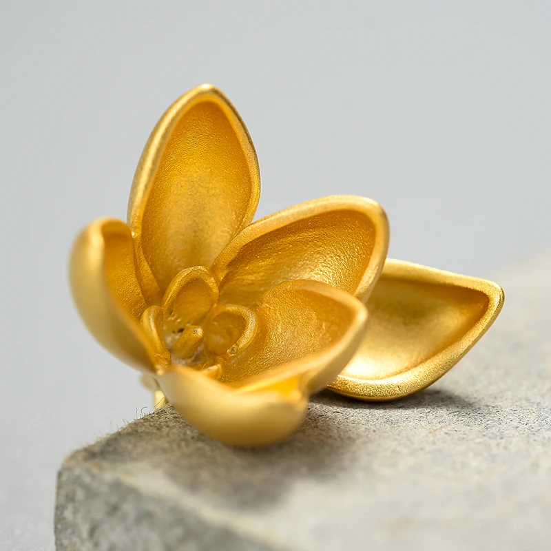Lotus Fun 18K Gold Elegant Magnolia Flower Pendant without Necklace Real 925 Sterling Silver Handmade Fine Jewelry for Women