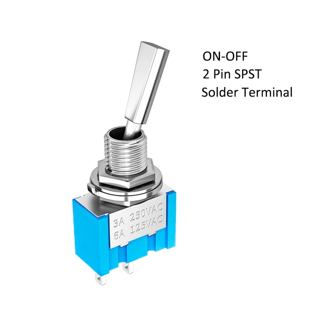 5PCS Mini Toggle Switch SPST Flat Handle ON OFF Latching 2 Position 2 Pin For Car Truck With Solder Terminals MTS-101-F1