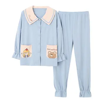 

Fruit Pattern Night Suit Cotton Home Wear Sexy Women Casual Nightwear Spring Pajamas Set Long Sleeve Women Pyjamas