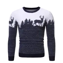 

New Men 's Sweater Slim Fit Warm Knitwear 2021 Autumn and Winter Christmas Elk Printing