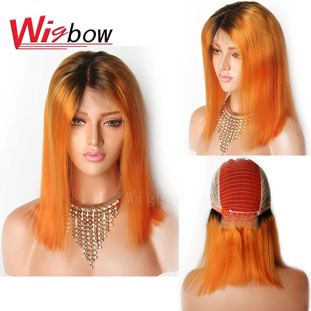 

Wigbow 150% Short Bob Lace Front Wigs For Black Women 1B Orange Ombre Lace Front Wigs Pre Plucked Brazilian Remy Hair