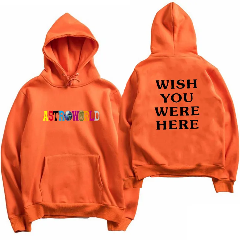 С изображением Трэвиса Скотта ASTROWORLD WISH YOU WAS HERE HOODIES Модные мужские и женские толстовки с длинными рукавами с буквенным принтом на осень и зиму - Цвет: Orange-H03