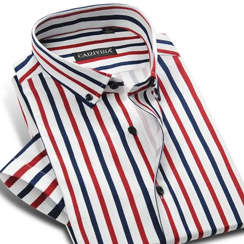 Summer New High Quality Men's Striped Dress Shirt Short Sleeve Office Cotton Slim Fit Fashion Button-down Smart Casual Shirt - Цвет: czcfb5269-43d