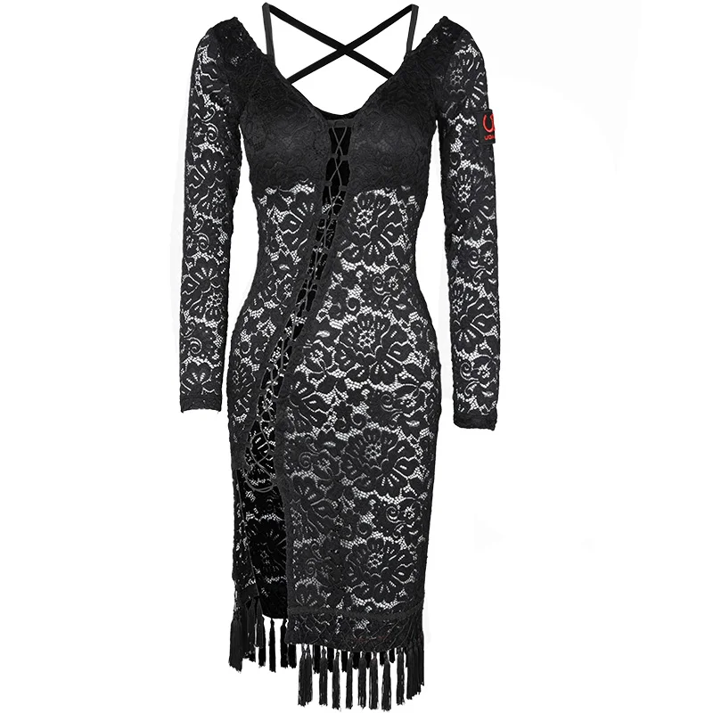 Lace Платье для соревнований по латинским танцам, одежда для тренировок, сексуальное платье с бахромой, кружевная леопардовая юбка, платье для латинских танцев, одежда для выступлений DQS3372 - Цвет: Lace