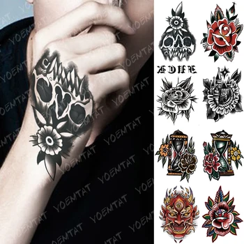 

Waterproof Temporary Tattoo Sticker Tooth Skull Fake Tatto Flash Tatoo Hand Arm Foot Back Tato Drak rose body Art For Men Women