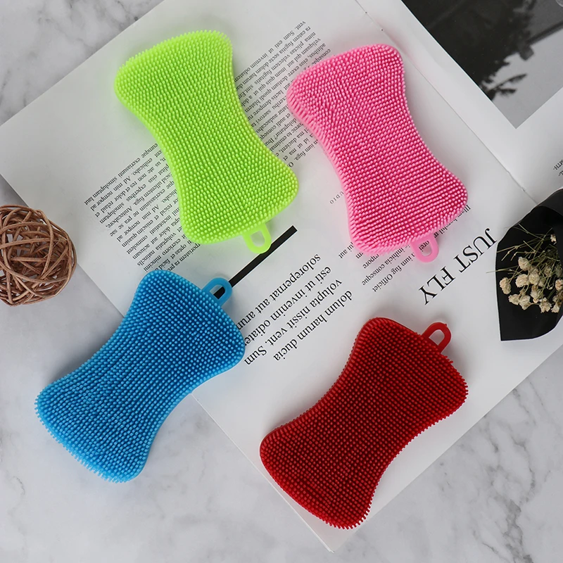 1/4Pc Silicone Dish Washing Brush Pot Pan Sponge Scrubber Silicone Scouring Pad Fruit Pot Pan Wash Brushes Kitchen Cleaning Tool