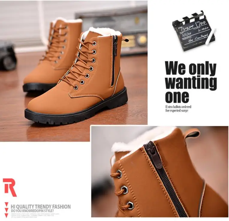 Winter men's warm leather boots fashion leisure high help men snow boots outdoor mountaineering waterproof men's work boots