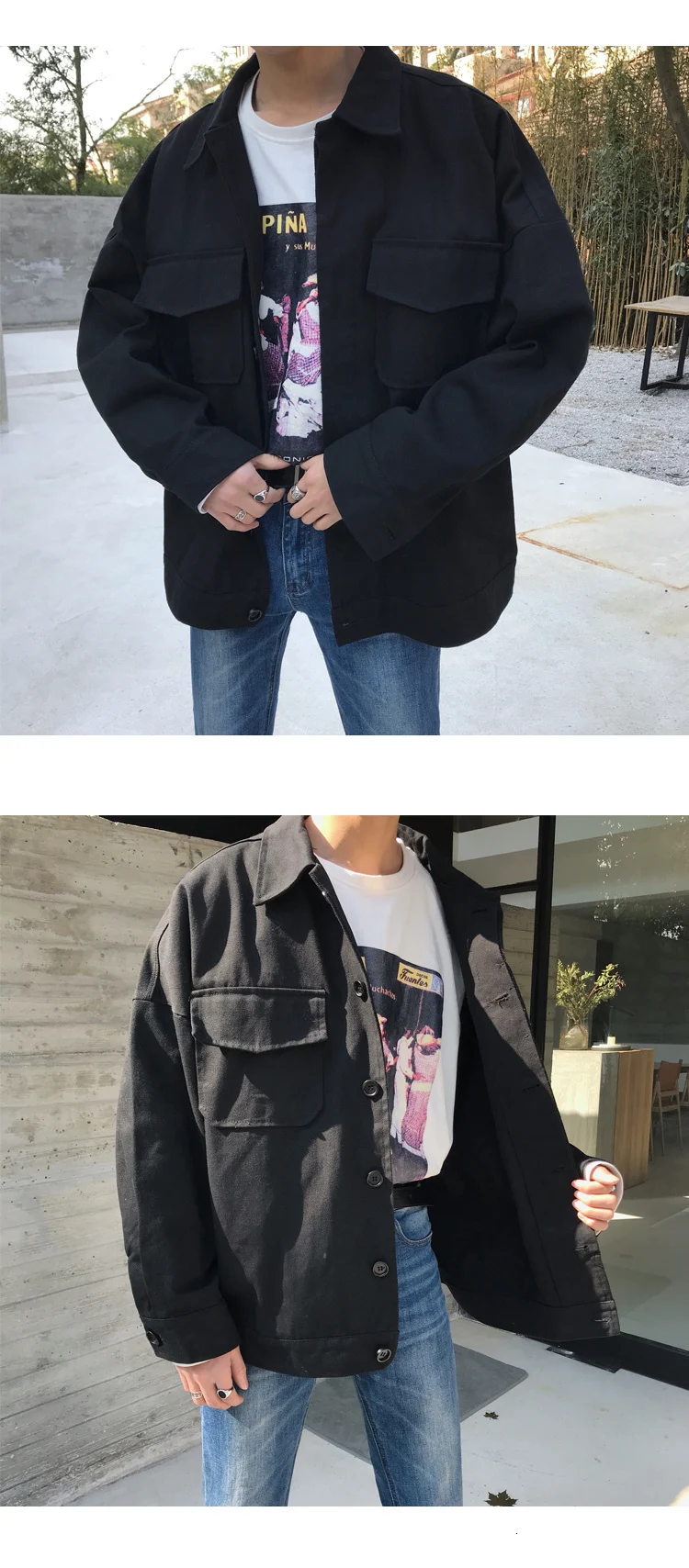 Tooling Jacket Men's Fashion Solid Color Casual Cotton Jacket Man Streetwear Wild Hip Hop Loose Bomber Jacket Male Clothes