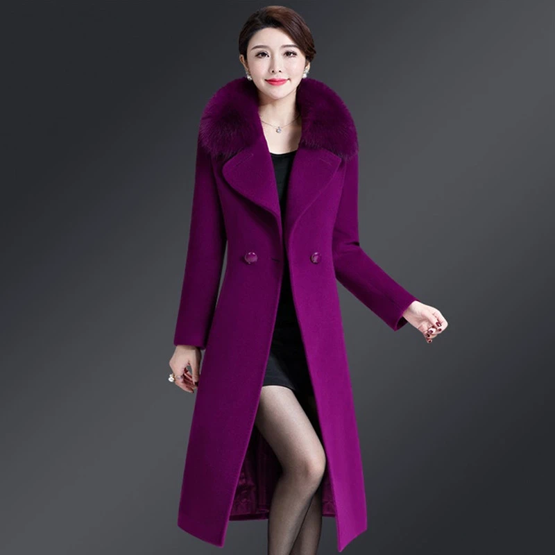 Fur collar wool coat womens Clearance