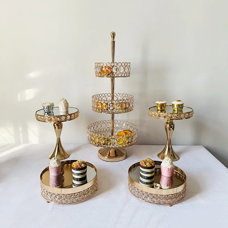 Rectangular Mirror-Top Cake Stand Risers Dessert Tray Set(Gold) 3 tiers cupcake stand - Цвет: 5pcs in set