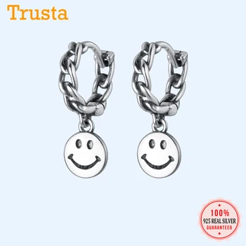 

Trusta Authentic 925 Sterling Silver Fashion Smiling Face Cycle Chain Clip Earrings For Women Silver 925 Earings Jewelry DA848