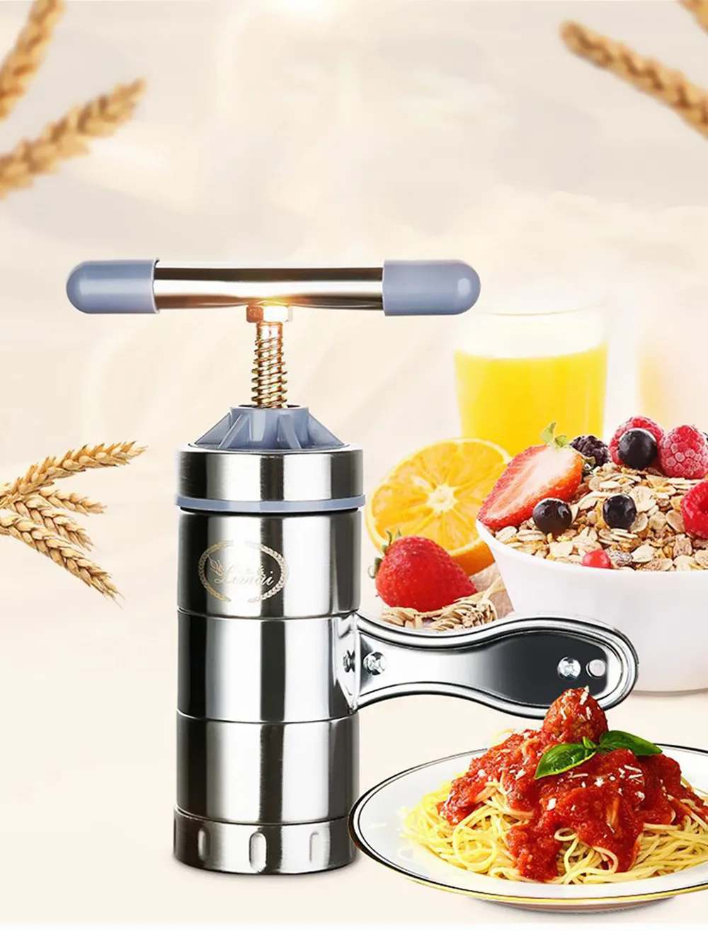 Stainless Steel Manual Noodles Press Machine Pasta Maker with 5 Mould
