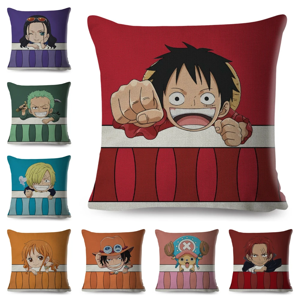 Cute Cartoon One Piece Luffy Pillow Case Linen 45*45 cm Cushion Cover for Sofa Home Car Decor Japan Anime Lovely Pillowcase