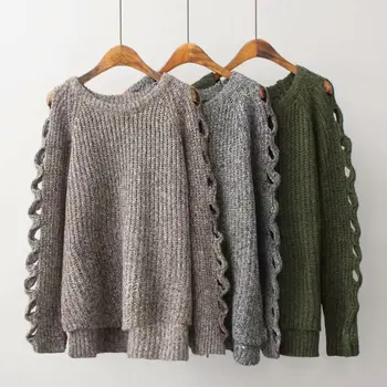 

Autumn Women O-Neck Sweaters Warm Long Sleeve Sweater Fashion Hollow Slim Loose Simple Thick Wild Tops