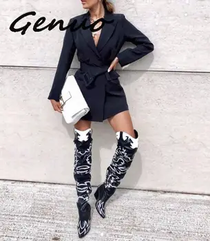 

Genuo New 2019 Casual Button Notched Double Breasted Long Blazers Solid Fashion Sashes Coats 2019 Autumn Women Coats And Jackets