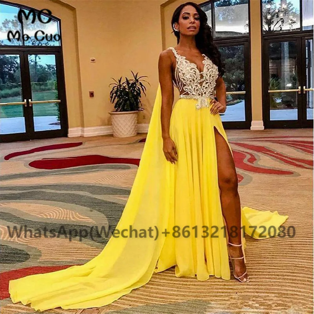 elegant-yellow-side-split-a-line-prom-dresses