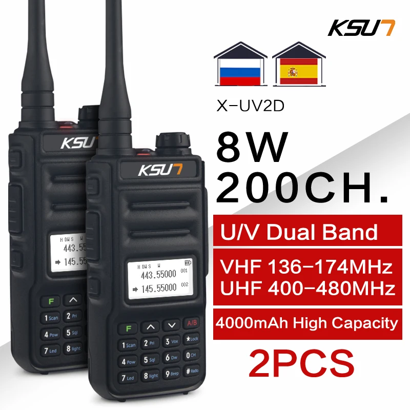 KSUN-walkie-talkie de largo alcance, estación de Radio de dos vías de banda Dual, VHF, UHF, comunicador VOX, transceptor HF, 8W, 1 o 2 uds.