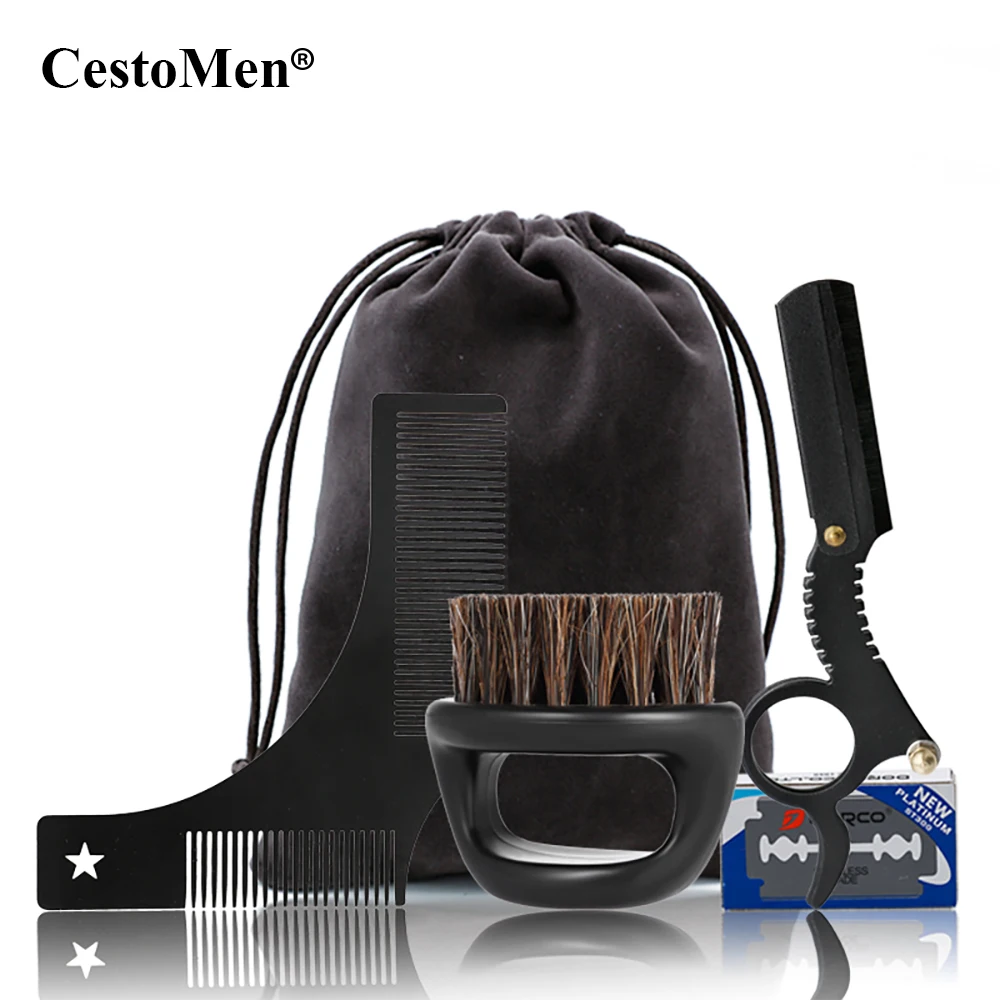 Cesto, Мужская бритва для ухода за лицом с прямым краем, двусторонняя Расческа для придания формы, щетина, набор для бритья бороды, набор инструментов