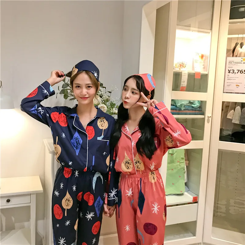 Корейский осенне-зимний женский пижамный комплект со штанами, Хлопковая пижама, полосатая пижама с принтом, пижама, милый Ночной костюм, ночные рубашки