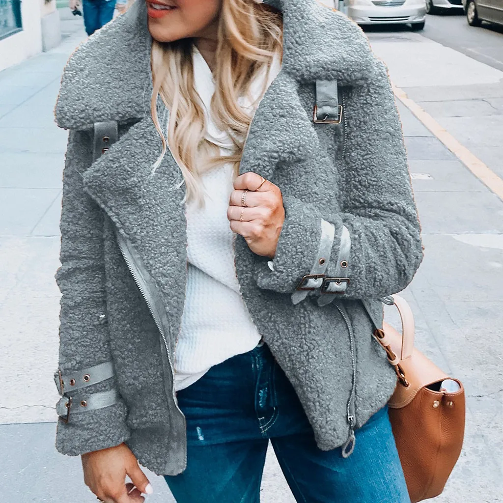Jaycosin Fashion Women Casual Fleece Winter Warm Jacket Coat Stylish Long Sleeve Comfortable Soft Short Overcoat Outercoat 26#4