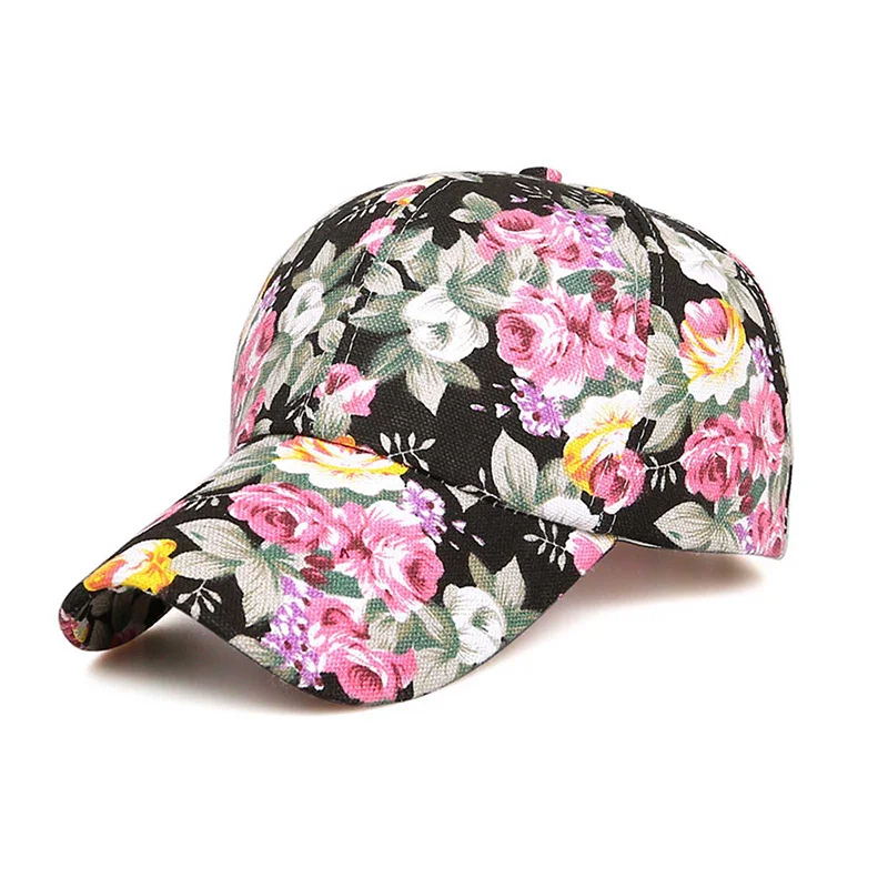 Women's Baseball Colorful Flower Printed Woman Accessori Baseball Cap Cotton Sunshade Outdoor Snapback cute baseball caps for women