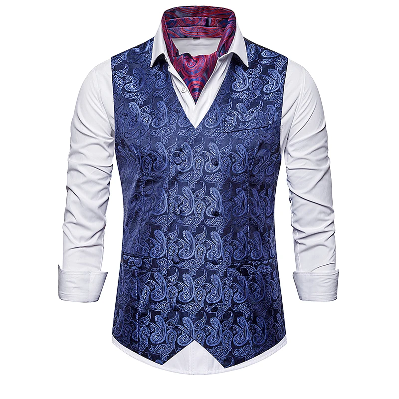 Autumn winter men men smart casual suit vest Cashew flowers pattern Vest Tops Double-breasted design men's vest plus size