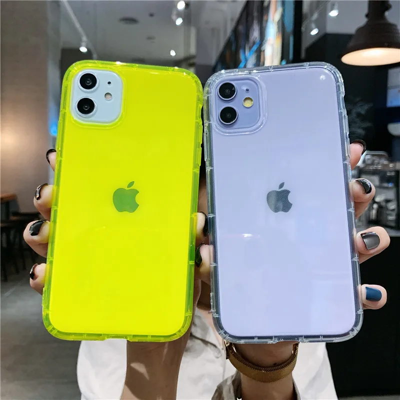 Неоновые флуоресцентные однотонные телефонные чехлы для iPhone 12 11 Pro Max Mini XS XR 7 8 Plus X
