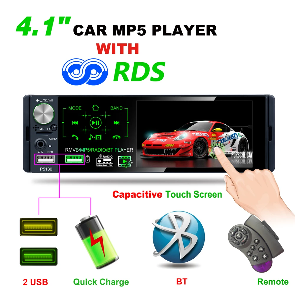 

Autoradio one din Car Radio Multimedia MP5 Player Bluetooth FM RDS Subwoofer 4.1" Touch Screen Car Stereo Support Micphone USB