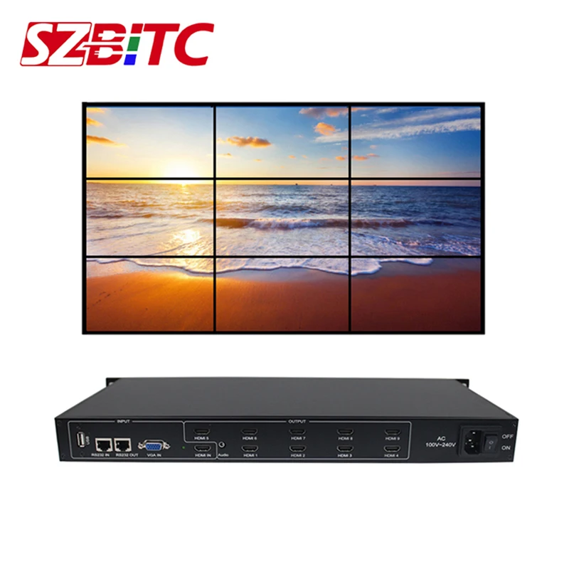 ^Cheap SZBITC Video Wall Controller 3x3 2x4 4x2 Video Processor 1080P HDMI/DVI/VGA/USB/AV RS232 Remote Control For 9 TV Splicing