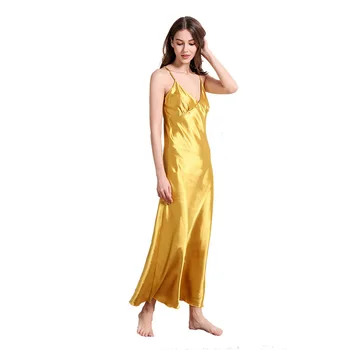 

Summer Ladies Simulation Silk Nightdress Suspender Skirt V-neck Sexy Long Nightdress Home Service Women Nightgown Sexy Sleepwear