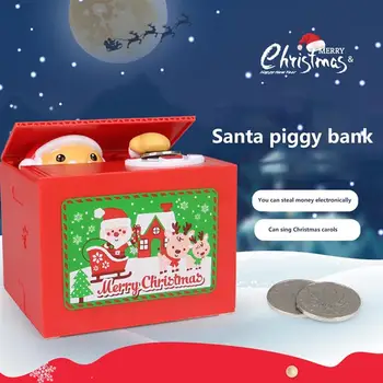 

Santa Claus Piggy Bank Stealing Money Electric Children's Christmas Gifts Creative Music Saving Box Red 2020 New Arrival