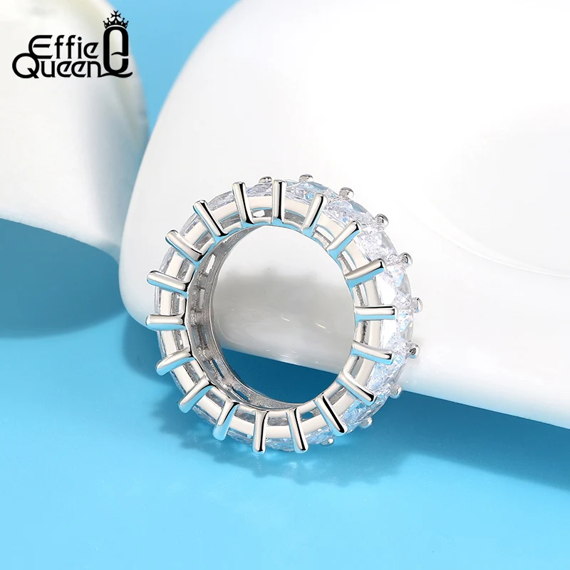 Effie queen 925 пробы Серебряное кольцо вечности с AAAA цирконием ряд вечный Кристалл ювелирные изделия обручальное кольцо для женщин ювелирные изделия BR168