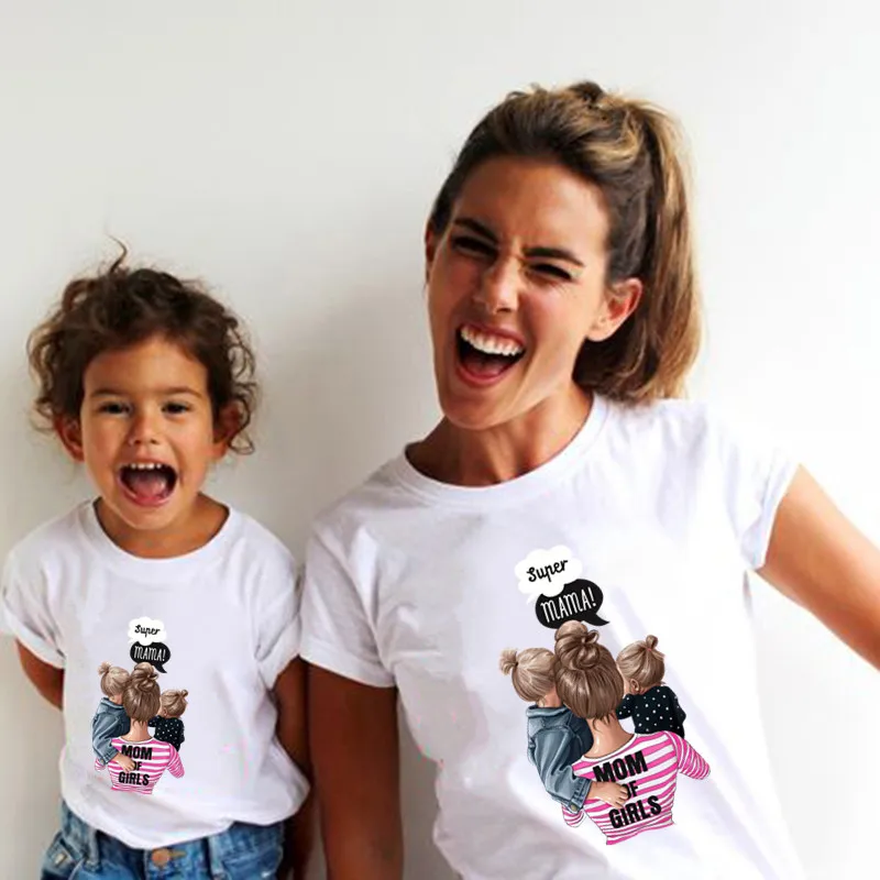 Funny Summer Family Matching Clothes Kawaii White Tshirt Matching Mother Daughter Clothes Family Look T-shirt 3