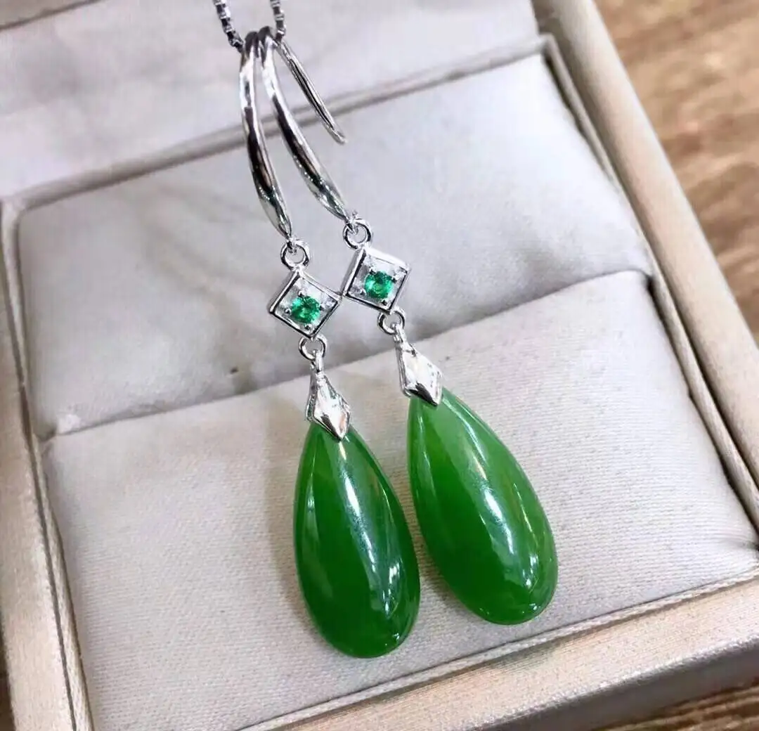 Hetian Jasper серьги нефритовые нежные Shuitou foot S925 серебряные инкрустированные серьги из яшмы