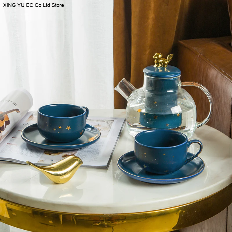 

Household Tea Set 200ml Ceramic Tea Cup Large Capacity Transparent Glass Teapot Phnom Penh Tray Living Room Home Decoration