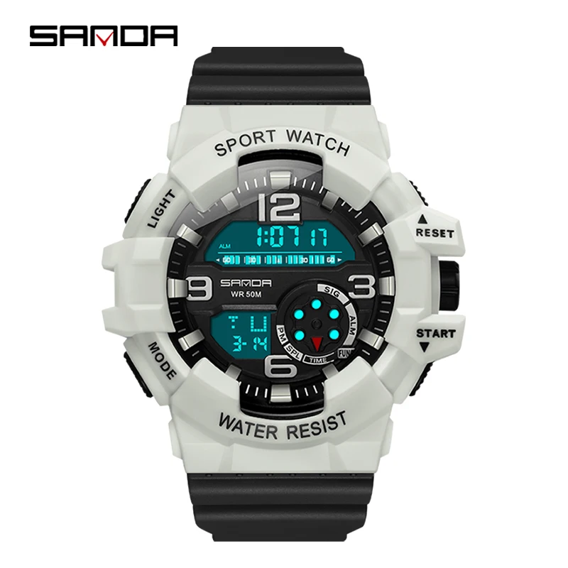 Бренд SANDA светодиодные цифровые армейские часы мужские спортивные часы для плавания и альпинизма модные уличные повседневные мужские наручные часы - Цвет: Слоновая кость