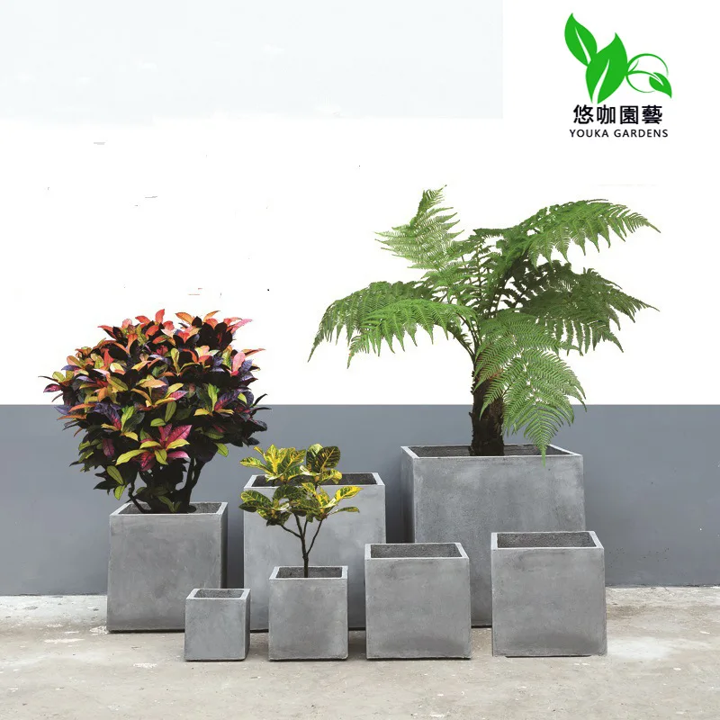 

Youka-Balcony Garden Creative Cement Flowerpot Large Size Square Simple Large Flower Pot Handmade Magnesium Clay Small Flower Po