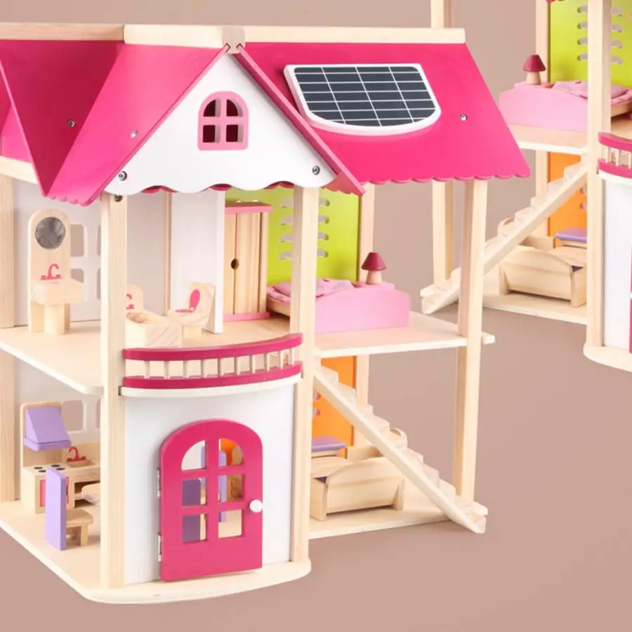 Розовый DIY Деревянный Кукольный дом сборка вилла мебель DIY миниатюрный кукольный домик мебель комплект модель для детей подарок игрушка