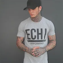 Новая стильная спортивная футболка с коротким рукавом для занятий фитнесом, мужская летняя эластичная облегающая футболка из чистого хлопка с принтом