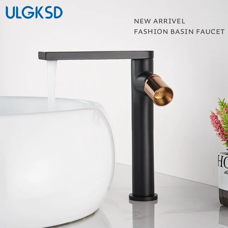 

ULGKSD Black Basin Faucets Hot Cold Water Mixer Tap Single Handle Mixer Tap Faucet Matte Black Deck Mount Bathroom Water Crane