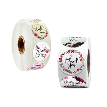 

500pcs/roll 1 inch thank you flower plant wedding birthday party cake baking gift box envelope stationery sealing sticker