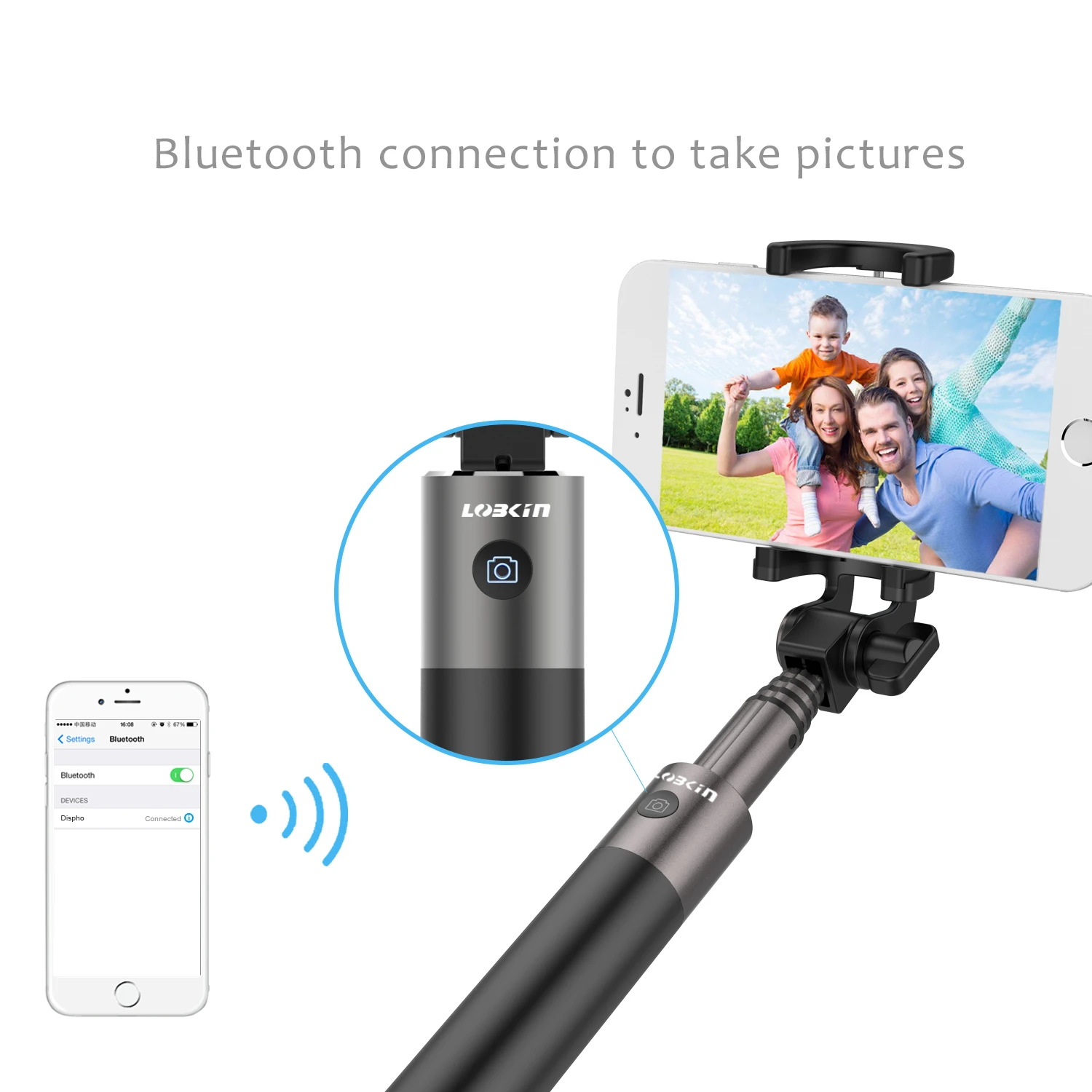 Lobkin Bluetooth Selfie Stick Portable Handheld Wireless Remote